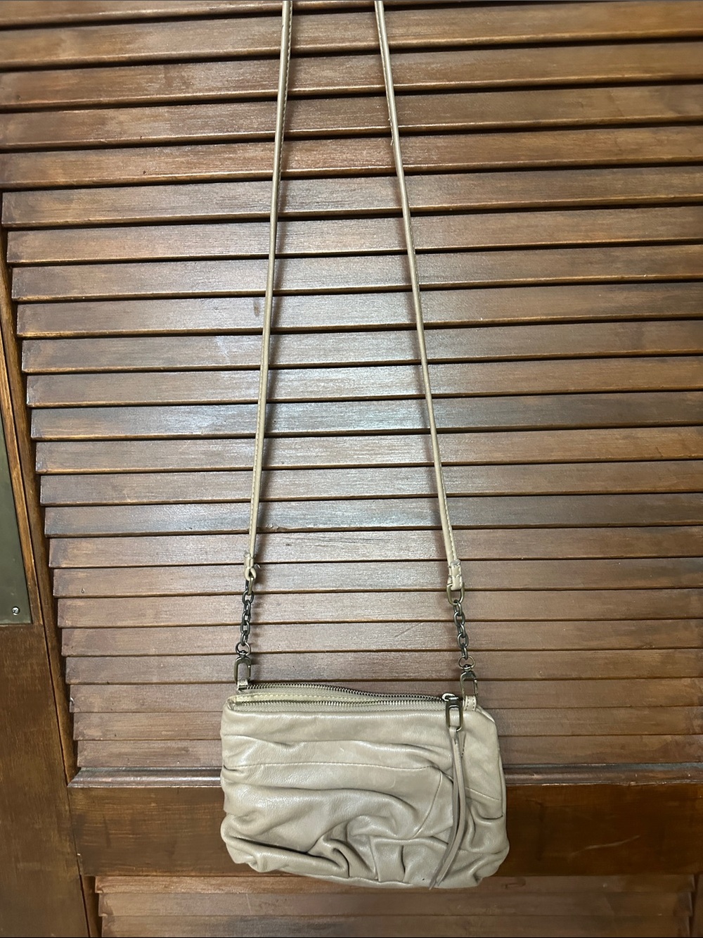 HOBO Cream Leather Ruched Crossbody Bag